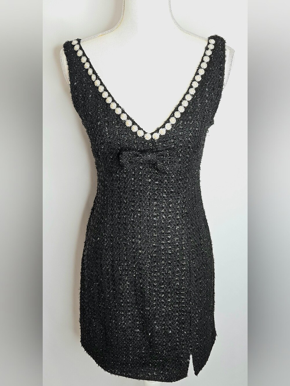 Allison + Kelly Black Tweed Pearl Embellished Bow Wedding Guest Dress NWOT‎ M